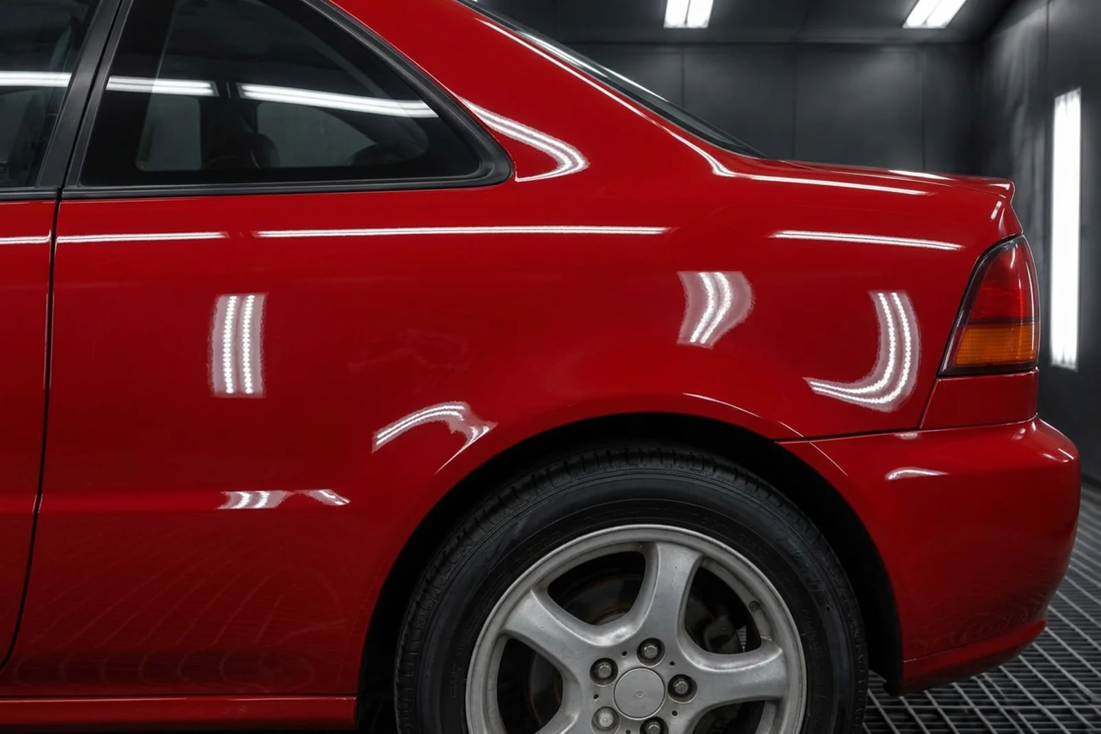 Illustrative deep glossy red finished quarter panel