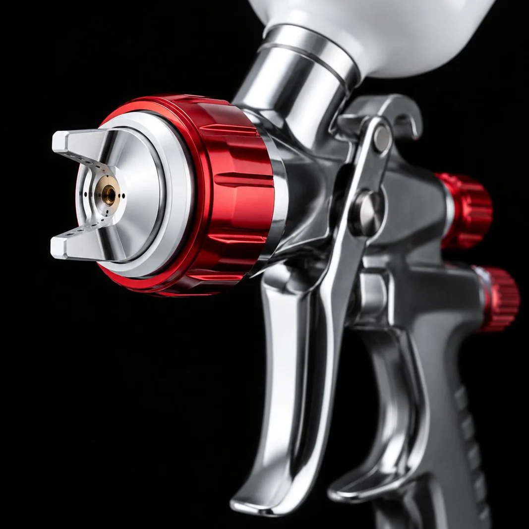 Spray gun nozzle close-up
